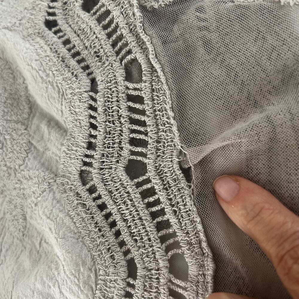 Womens Boho Lace Blouse Sheer Embroidered Cropped Lagenlook Romantic Flowy - Picture 9 of 9